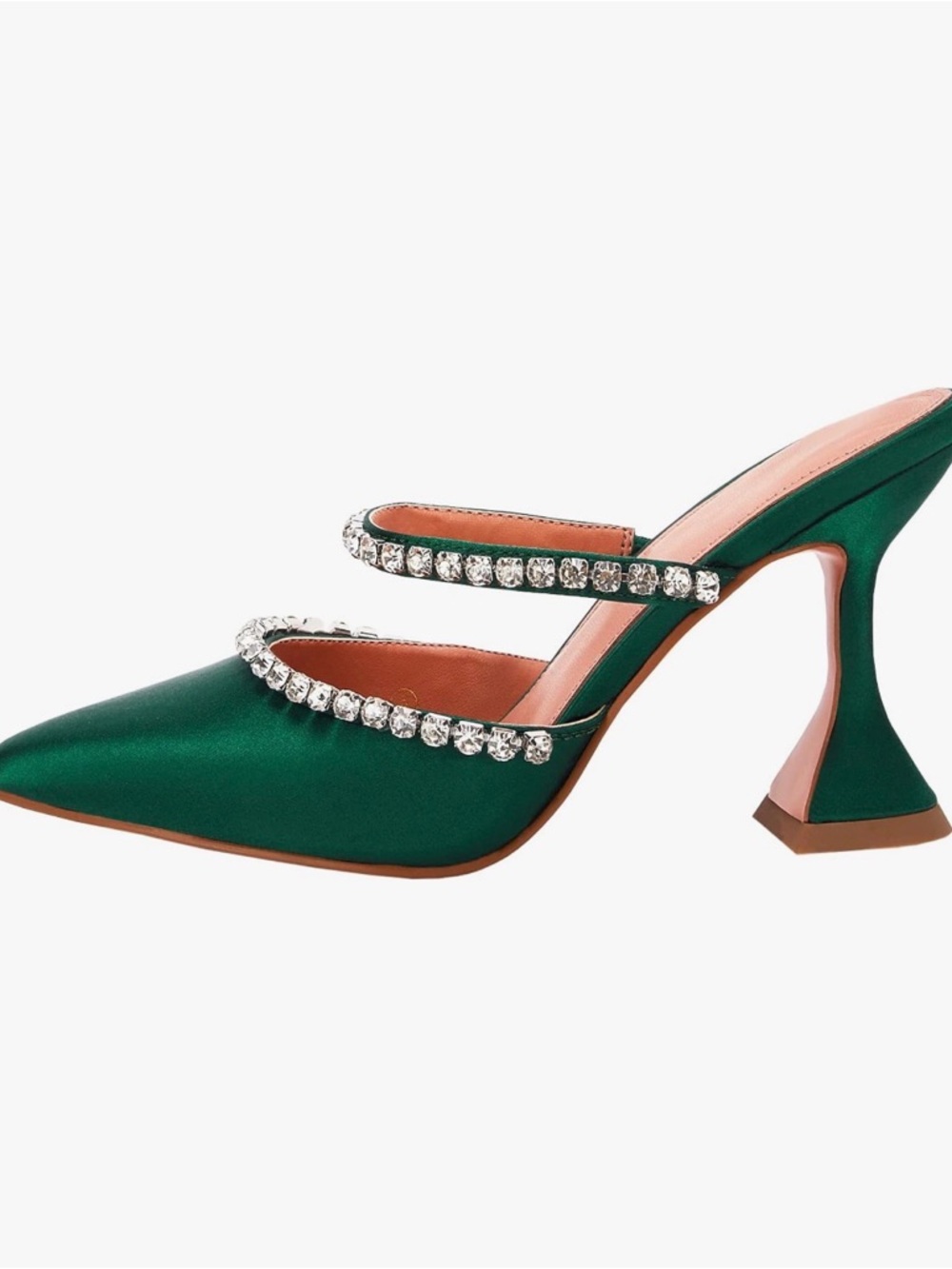 Emerald Satin Crystal-Trim Mule Heels